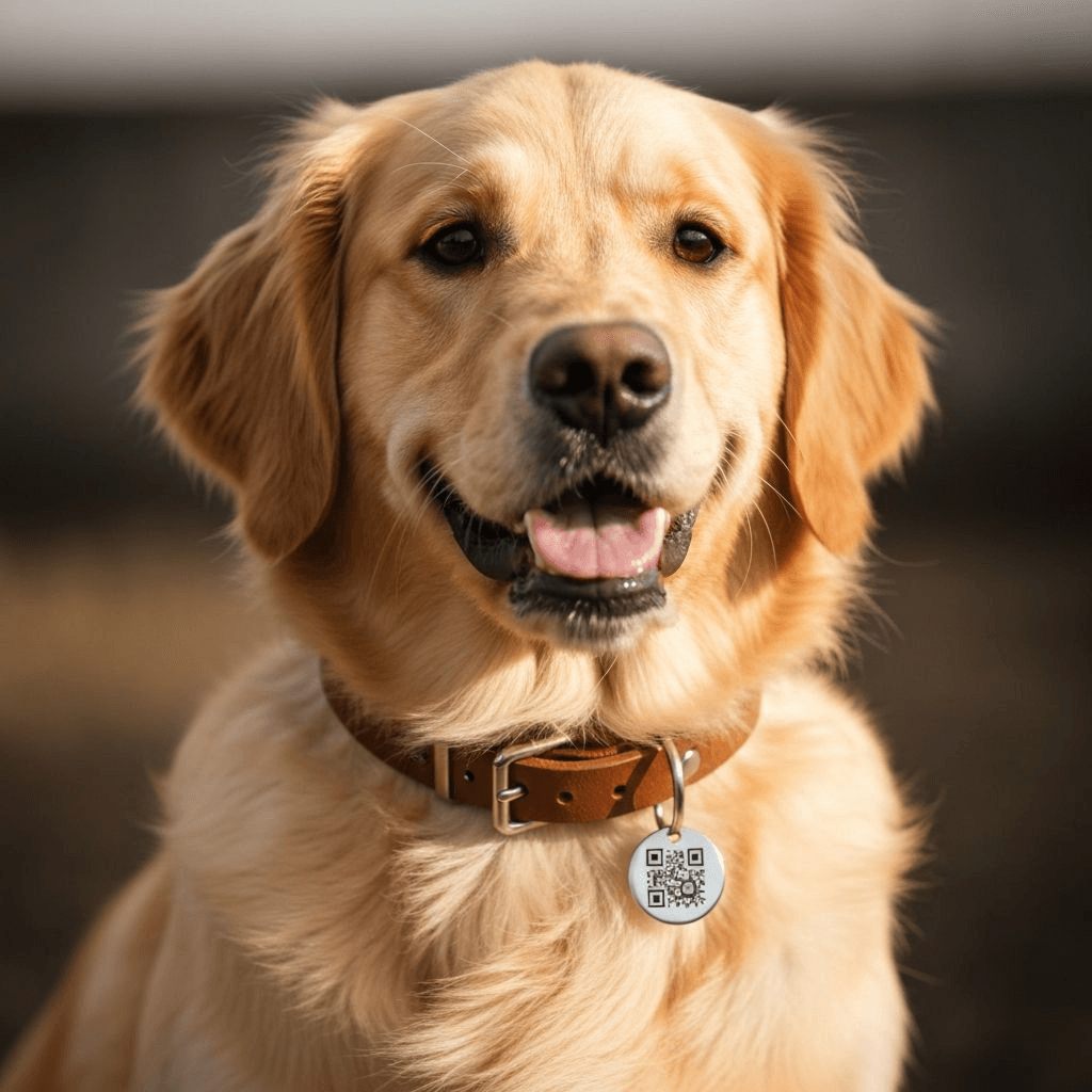 Perro con placa QR de IDENTICAN en su collar